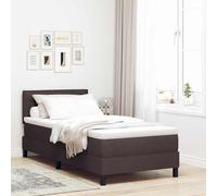 Teenpull Dark Brown Manual Box Spring Bed 90 x 200 cm upholstered Fabric, Adjustable headboard, Mattress Included, Wooden Frame, Bedroom Support for One Person, Indoor Use and Modern Comfort