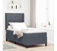 Teenpull Dark Gray Velvet Box Spring Bed 90 x 200 cm with RGB LED Strips, Wooden Frame, Adjustable Headboard, Medium Firm Mattress, Indoor Bedroom for 1 Person