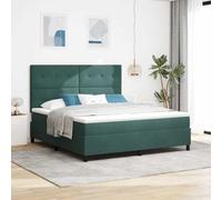 Teenpull Dark Green Box Spring Bed Frame 180 x 200 cm Velvet Upholstered, Adjustable Headboard with 2 Heights, Solid Pine and Engineered Wood, Medium Firm Mattress Support for Bedroom