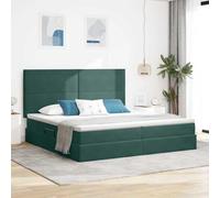 Teenpull Dark Green Storage Bed with Mattress, Velvet headboard, Metal Frame, RGB LED, Hydraulic Lift, 200 x 200 cm, for Bedroom, Two Person Support, Space Saving