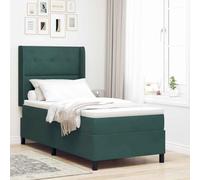 Teenpull Dark Green Velvet Box Spring Bed, 90 x 200 cm, somier Base lecho canapé cabecero Estructura colchón Dormitorio Descanso for One Adult, Indoor Use, Medium Firmness and 2-Height headboard