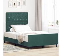 Teenpull Dark Green Velvet Box Spring Bed Frame 120 x 200 cm, Pine Wood Structure, Adjustable Headboard, Slatted Base, Bedroom Support, Easy Assembly, for Adult and Guest Rest