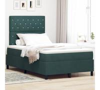 Teenpull Dark Green Velvet Box Spring Bed Frame with LED Lights, 120 x 200 cm, Adjustable Headboard, USB Powered, Indoor Bedroom Platform for Two, 280 kg Capacity