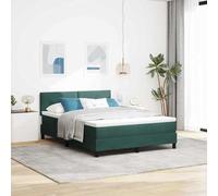 Teenpull Dark Green Velvet Box Spring Bed Frame with LED Lights, 140 x 200 cm, Adjustable Headboard, Wooden Structure, Medium Mattress Support, Indoor Bedroom Use for Two