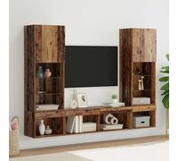 Teenpull Estantería de pared para TV, madera vieja, con iluminación LED, 5 piezas, 40,5 x 30 x 102 cm, con puerta y estantes, espacio de almacenamiento para TV, HiFi, receptor, consola de juegos