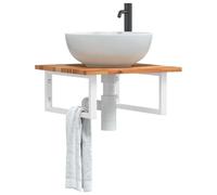 Teenpull Estantería para lavabo de pared de acero y madera maciza de acacia, 50 x 50 x 2 cm, con soportes rectangulares para ahorrar espacio en el baño y baño de visitas