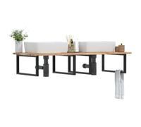 Teenpull Estantería para lavabo de pared de madera de acacia maciza, 120 x 60 x 2 cm, con soportes de acero robustos, color negro, flotante, ahorra espacio, para cuarto de baño