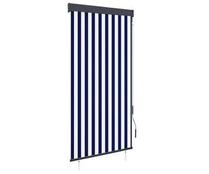 Teenpull Estor para exteriores, 100 x 250 cm, color azul y blanco, hecho a mano, resistente a los rayos UV y al calor, con barra frontal de aluminio y caja de acero, ideal para balcón, terraza, jardín
