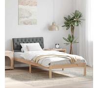 Teenpull Estructura de cama 90 x 200 cm de madera maciza de pino marrón oscuro con somier de láminas de madera estable, cabecero tapizado para dormitorio moderno, cómodo lugar de descanso