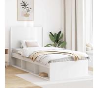 Teenpull Estructura de Cama con almacenaje y cabecero Blanco, Cama somier de Madera elaborada, Base de láminas para colchón 90 x 190 cm, Dormitorio Moderno para Descanso y
