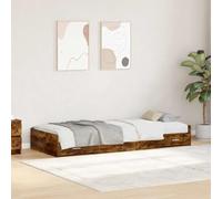 Teenpull Estructura de Cama con cabecero Roble Ahumado, Cama somier para colchón 98.5 x 200 cm, Base con almacenaje y cajón, Soporte de lámina para Dormitorio Interior
