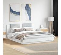 Teenpull Estructura de Cama con cabecero y Luces LED RGB Blanco 200x200 cm para Dormitorio con Soporte y Base de Madera de ingeniería Resistente, Incluye lámparas Ajustables y diseño Moderno