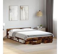 Teenpull Estructura de Cama con cajones de Madera de ingeniería en Roble Ahumado para Dormitorio de 150x200 cm con Base de Listones y Amplio Espacio de almacenaje para Adultos Juveniles e Infantiles