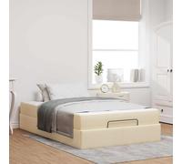 Teenpull Estructura de cama con colchón de tela crema, 120 x 190 cm, cama tapizada de resistencia media con cajones de almacenamiento, para dormitorio moderno, cama individual, cómoda cama