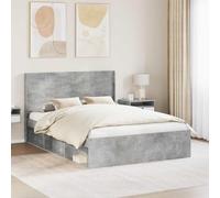 Teenpull Estructura de cama con espacio de almacenamiento, color gris hormigón, 120 x 190 cm, marco de madera con somier, cabecero con listones verticales, diseño moderno para dormitorio