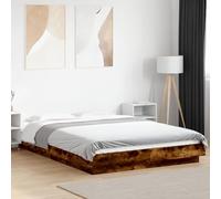 Teenpull Estructura de Cama con Luces LED de Madera de Roble Ahumado para colchón de 120x200 cm con Base de Listones y Soporte USB Ideal para dormitorios Juveniles y Adultos con diseño Moderno y