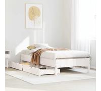 Teenpull Estructura de Cama de Madera de Pino Blanca para colchón 90x200 cm con cajones de almacenaje y somier de láminas, Ideal para dormitorios Juveniles, Adultos e Infantiles,