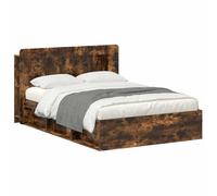 Teenpull Estructura de cama de madera de roble ahumado, 140 x 190 cm, cama doble con somier y cajones, para dormitorio, habitación de invitados, habitación infantil