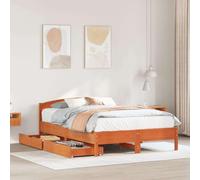 Teenpull Estructura de Cama de Madera Maciza de Pino con cabecero y cajones de Almacenamiento en Color marrón Cera para dormitorios Juveniles, Adultos e Infantiles