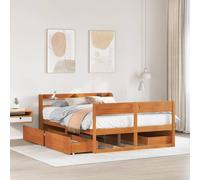 Teenpull Estructura de Cama de Madera Maciza de Pino marrón Cera para colchón de 120x200 cm con cajones y estantes de Almacenamiento Ideal para dormitorios Juveniles Adultos e Infantiles con Soporte