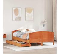 Teenpull Estructura de Cama de Madera Maciza de Pino marrón Cera para colchón de 140x200 cm con cajones de almacenaje y cabecero versátil Ideal para dormitorios Juveniles Adultos e Infantiles