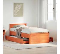 Teenpull Estructura de Cama de Madera Maciza de Pino marrón con cabecero Funcional Base de Listones y cajones de Almacenamiento para dormitorios Juveniles Adultos e Infantiles