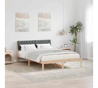 Teenpull Estructura de Cama de Madera Maciza en Negro y Gris Oscuro para Dormitorio con Soporte de lámina y cabecero tapizado, Ideal para Descanso y en Habitaciones Juveniles y