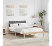 Teenpull Estructura de cama marrón gris oscuro, 120 x 200 cm, madera maciza de pino con somier de láminas, cama de madera estable, para dormitorio moderno, lugar de descanso, cómodo cabecero