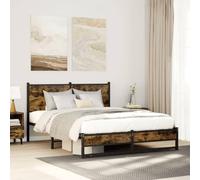 Teenpull Estructura de Cama metálica con cabecero en Roble Ahumado para Dormitorio de 137x190 cm Soporte de lámina con Espacio de almacenaje abatible para Descanso Juvenil y Adulto