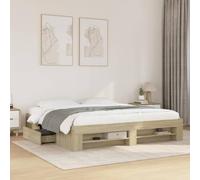 Teenpull Estructura de Cama sin colchón Roble Sonoma 200x200 cm con Almacenamiento cajones y Compartimentos para Dormitorio Juvenil Adulto Infantil con Soporte de lámina y Base abatible