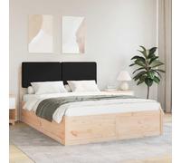 Teenpull Estructura de Cama tapizada Negra de Pino Macizo, cabecero desenfundable, Plataforma con Listones para colchón King 160 x 200 cm, Dormitorio Moderno, Montaje Sencillo