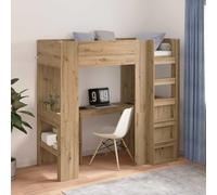 Teenpull Estructura de litera con Escritorio Roble Artisan 75 x 190 cm, Cama somier Base lecho con Escritorio Funcional y estantes, Ahorro Espacio, barandilla de Seguridad, Escalera Interior