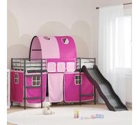 Teenpull Estructura de litera Infantil para niños en Color Negro y Rosa de 90 x 190 cm con Soporte de Metal, tobogán, Cortinas, cabecero y Base de lámina para Dormitorio Juvenil y Infantil