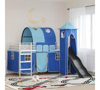 Teenpull Estructura de litera para niños Blanco y Azul 90 x 200 cm de Metal con Cortinas, diseño Multifuncional para Dormitorio Infantil y Juvenil, Soporte Estable y Espacio de Almacenamiento