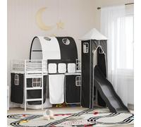 Teenpull Estructura de litera para niños Blanco y Negro 90 x 190 cm con Cortinas, Cama Doble Plegable, Soporte de Metal, diseño Moderno para Dormitorio Infantil o Juvenil con Almacenamiento