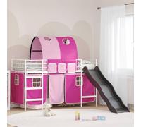 Teenpull Estructura de litera para niños Rosa 90 x 190 cm con Soporte de Metal, Cama Infantil con Cortinas, tobogán y Base Transpirable para Dormitorio Juvenil o Infantil
