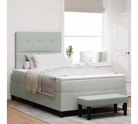 Teenpull Gray Box Spring Bed with Velvet Headboard, 120 x 200 cm Mattress, Wood Frame, Medium Firm Foam, Indoor Bedroom Use, Modern Style, for Two People, Easy Care, 203 x 120 x 128 cm