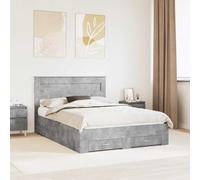 Teenpull Gray Concrete Bed Frame with headboard, 140 x 190 cm Engineered Wood Platform Bed, slatted Support, Storage Drawers, Modern Bedroom Base for Two, Space Saving Sleep Solution