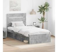 Teenpull Gray Concrete Bed Frame with Pine Headboard, 90 x 190 cm Single Short Bed Base, Slatted Support, Engineered Wood Structure for Bedroom, Durable and Easy Clean