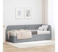Teenpull Gray Corner Bed Frame 80 x 200 cm Fabric upholstered with Reversible headboard, Foam Mattress Included, Plywood Structure for Bedroom, Guest Room and Space Saving Sofa Bed Use