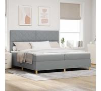 Teenpull Gray Light LED Box Spring Bed with Headboard, 200 x 200 cm Upholstered Bed Frame, Adjustable 2 Height Headboard, USB RGB Lights, Indoor Bedroom Support for Two
