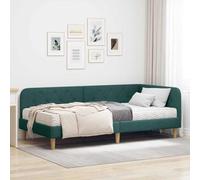 Teenpull Green Dark Corner Bed Frame 90 x 200 cm Fabric upholstered Platform with Foam Mattress, Reversible headboard, Space Saving L Shape, Indoor Bedroom Sofa Bed, Support for 140 kg