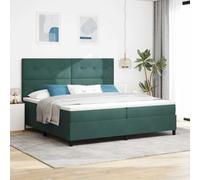 Teenpull Green Dark LED Box Spring Bed, 200 x 200 cm Velvet Upholstered, RGB Headboard, Adjustable Height, Wooden Frame, Indoor Bedroom Platform for Two, USB Powered