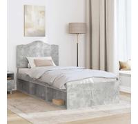 Teenpull Grey Concrete Bed Frame with Solid Pine Headboard, 100 x 200 cm Single Size, Wooden Slat Base, Durable Bedroom Platform for Adult, Child, Guest Room, Easy Assembly, Space Saving Support