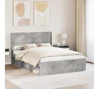 Teenpull Grey Concrete Bed Frame with Storage and Headboard, Wood Structure, Slatted Base, 150 x 200 cm Mattress Support, Bedroom Space Saving Platform for Indoor Use and Easy Assembly