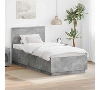 Teenpull Grey Concrete Bed Frame with Wall Mounted Adjustable headboard, Engineered Wood, 70 x 190 cm, Indoor Bedroom Use, Space Saving Support, Modern Minimalist Design