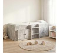 Teenpull Grey Concrete Loft Bed Frame with Integrated Wardrobe, 3 Piece Set, Solid Wood Structure, 100 x 200 cm Mattress Support, Space Saving for Bedroom Storage and Daily Use