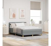 Teenpull Grey LED Box Spring Bed Frame with headboard, 140 x 200 cm Fabric, USB Powered RGB Strip Lights, Adjustable Height, Wood Slat Support for Bedroom Comfort and Modern Interior