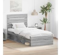 Teenpull Grey Sonoma Bed Frame with Solid Pine headboard, slatted Base, Engineered Wood Structure, 75 x 190 cm Single Size, for Bedroom Rest, Durable Support and Modern Minimalist Style