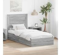 Teenpull Grey Sonoma Storage Bed Frame with headboard, slatted Platform Base, Engineered Wood, 75 x 190 cm, Drawer Storage, Bedroom Use, Space-Saving Support for One Sleeper